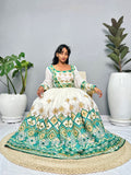Green and Blue Beaded Habesha Dress