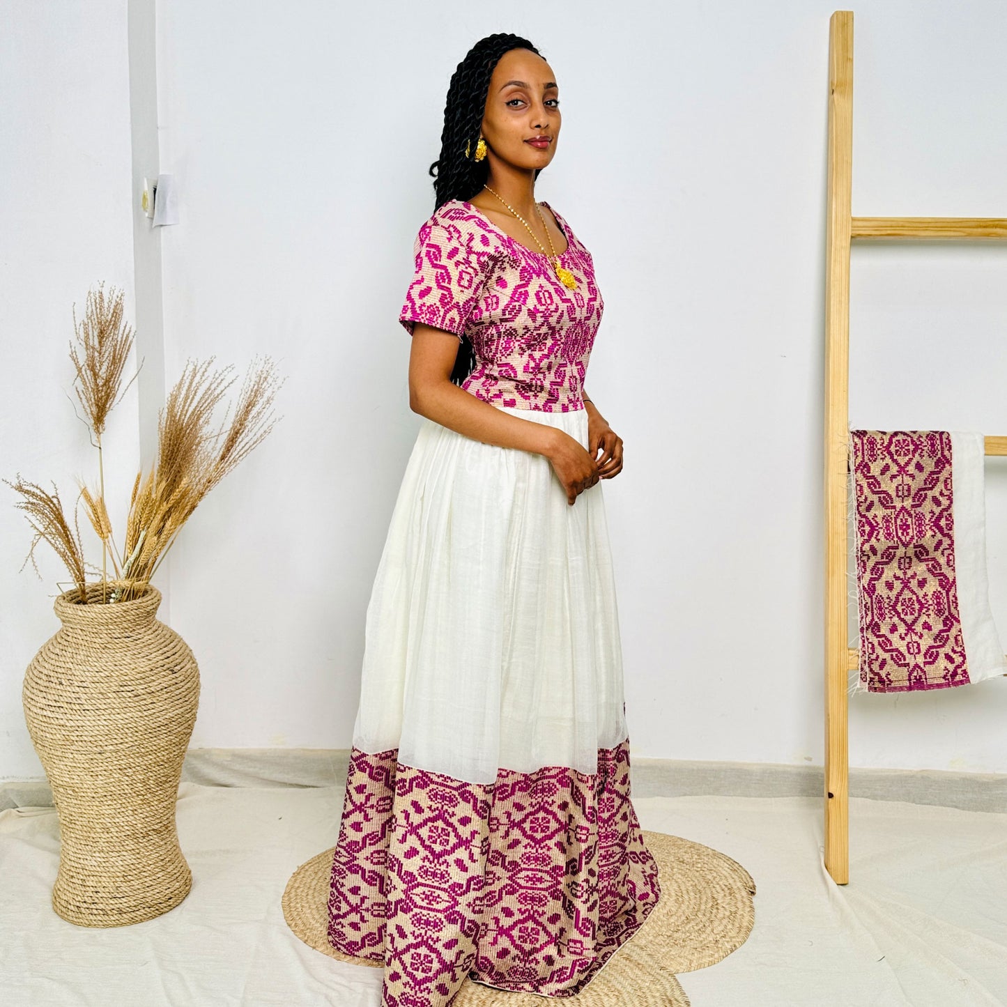 Habesha Dress | Elegant Purple Embroidery | Weddings Cultural Gatherings | Handcrafted Masterpiece Hab76