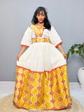 Ethiopian Habesha Kemis Dress | Handwoven Wedding Gown | Eritrean Cultural Attire | Yellow & Red Embroidered Cotton Dress | Handmade Hab186