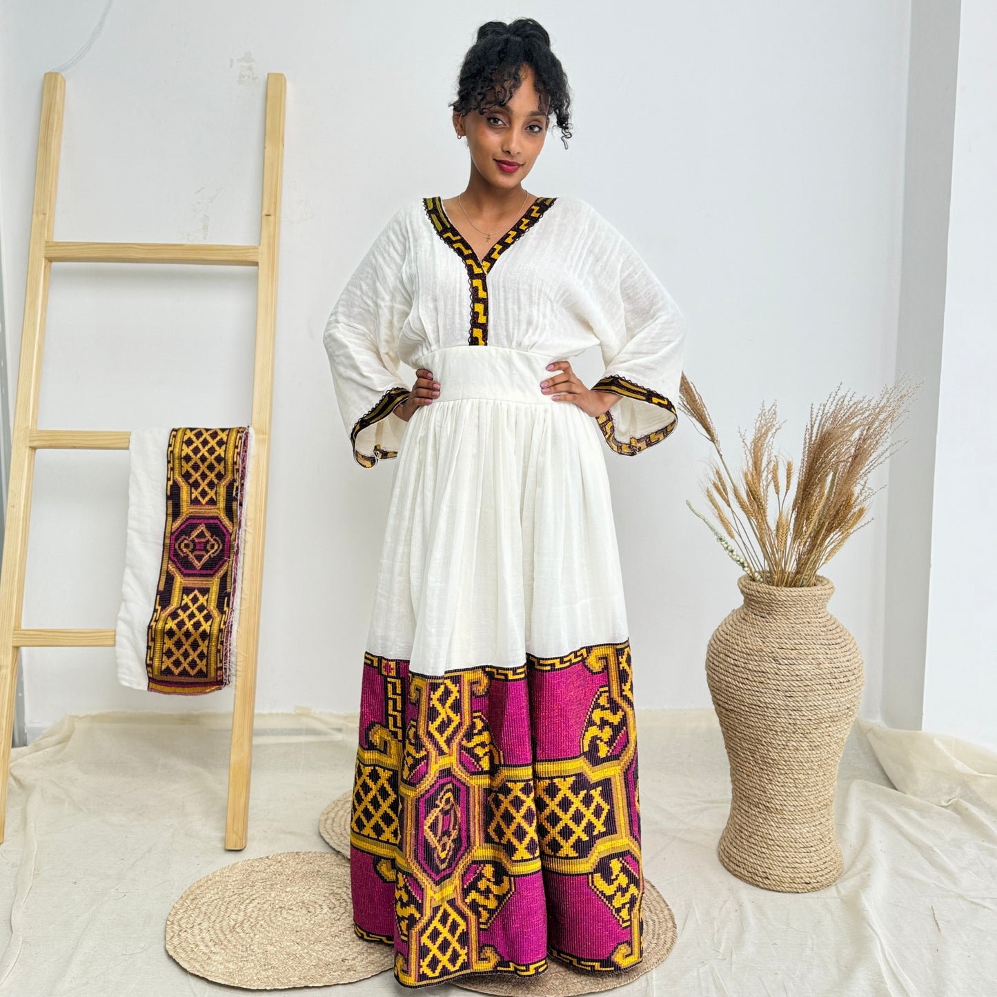 Habesha Dress | Elegant Embroidery | Cultural Celebrations & Special Events |  Purple Design | Ethiopian Dress Hab120