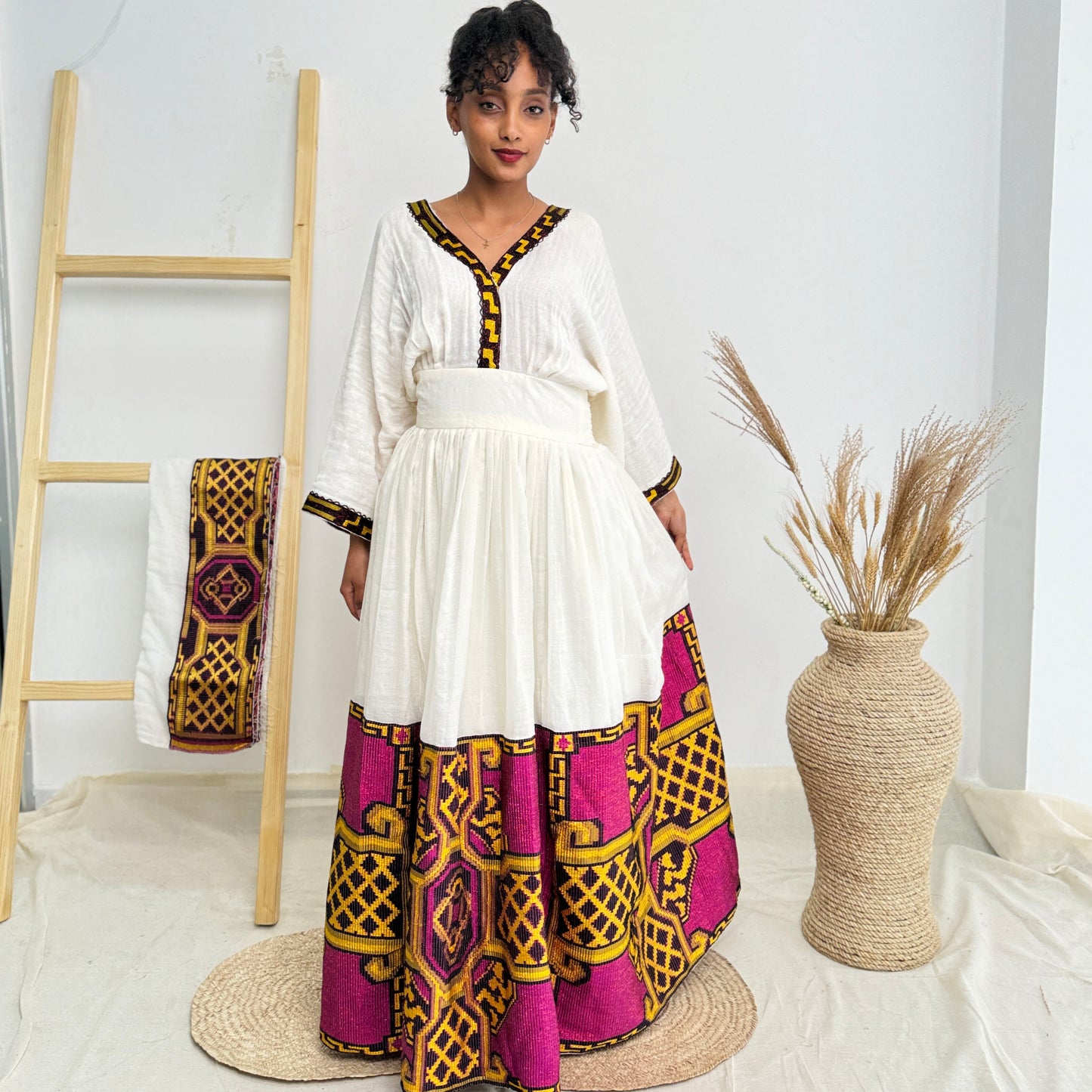 Habesha Dress | Elegant Embroidery | Cultural Celebrations & Special Events |  Purple Design | Ethiopian Dress Hab120