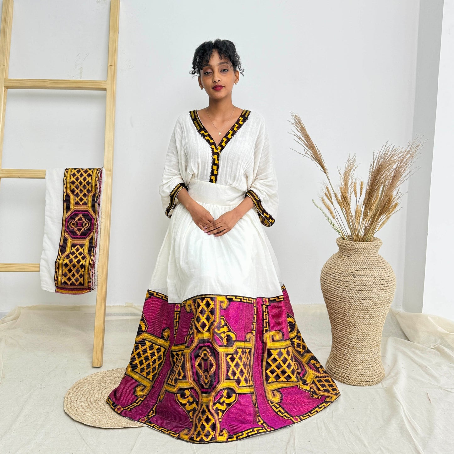Habesha Dress | Elegant Embroidery | Cultural Celebrations & Special Events |  Purple Design | Ethiopian Dress Hab120