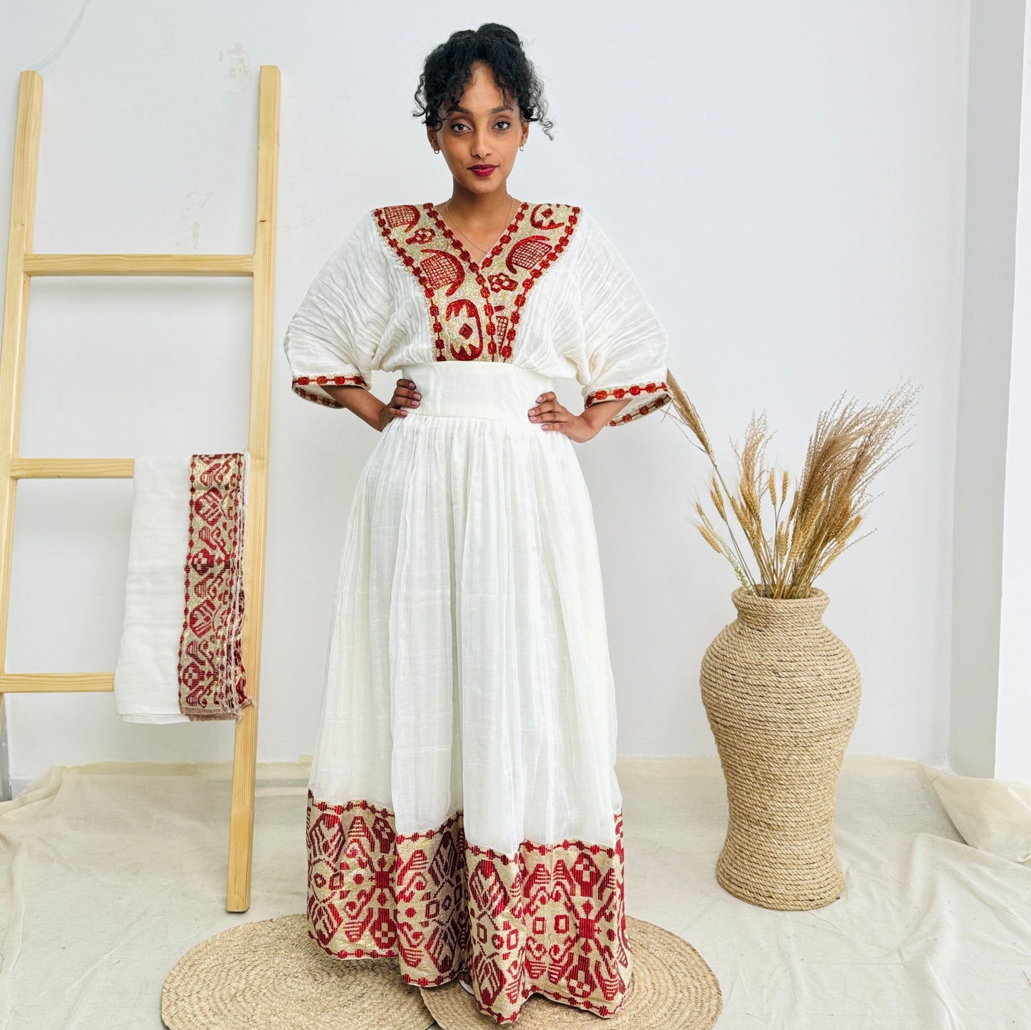 Habesha Dress | Elegant Embroidery Dress | Weddings & Cultural Celebrations | Red Ethiopian Dress | Hab111