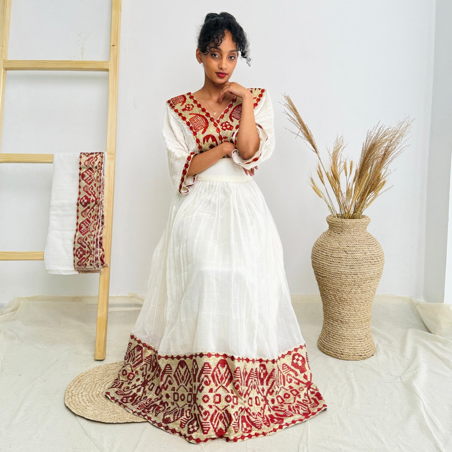 Habesha Dress | Elegant Embroidery Dress | Weddings & Cultural Celebrations | Red Ethiopian Dress | Hab111