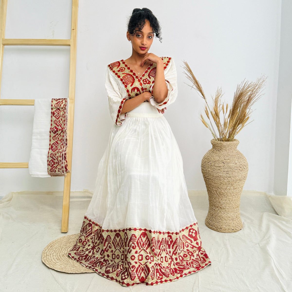 Habesha Dress | Elegant Embroidery Dress | Weddings & Cultural Celebrations | Red Ethiopian Dress | Hab111