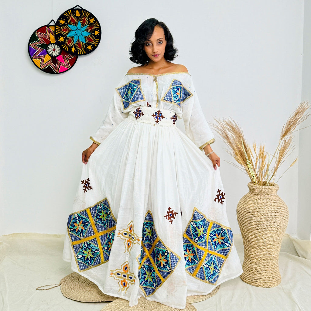 Habesha Dress | Elegant Full-Sleeve Design |Habesha Events Dress | Handwoven Cotton Hab61