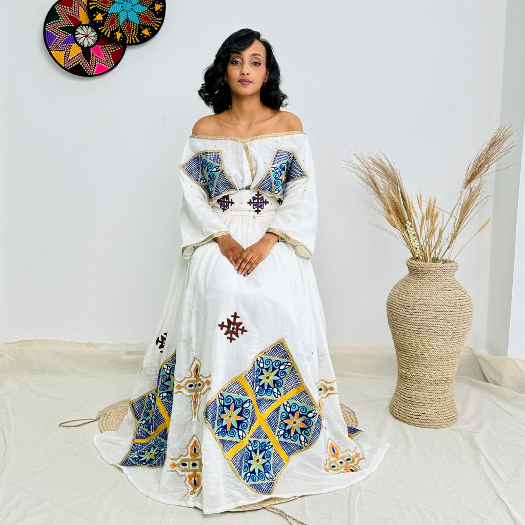Habesha Dress | Elegant Full-Sleeve Design |Habesha Events Dress | Handwoven Cotton Hab61