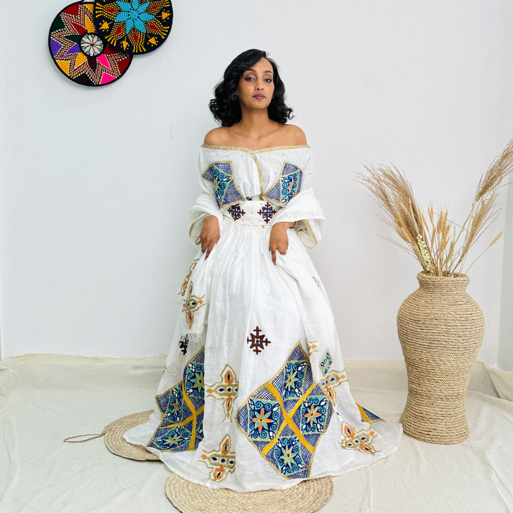Habesha Dress | Elegant Full-Sleeve Design |Habesha Events Dress | Handwoven Cotton Hab61
