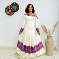 Royal Purple Tibeb Design | Ethiopian Traditional Dress |  Handwoven Habesha Dress Hab153