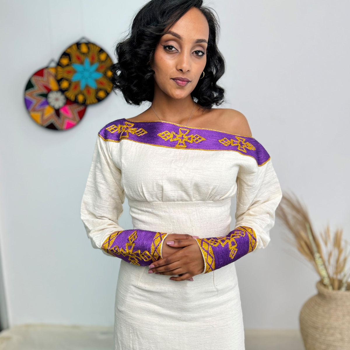 Royal Purple Tibeb Design | Ethiopian Traditional Dress |  Handwoven Habesha Dress Hab153