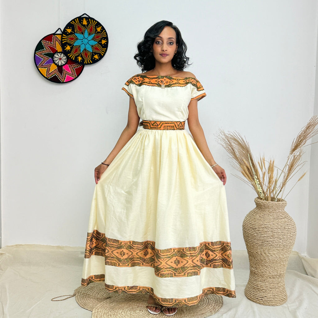 Habesha Kemis | Intricate Tibeb Design | Habesha Wedding Dress | Handwoven Ethiopian Dress Hab91