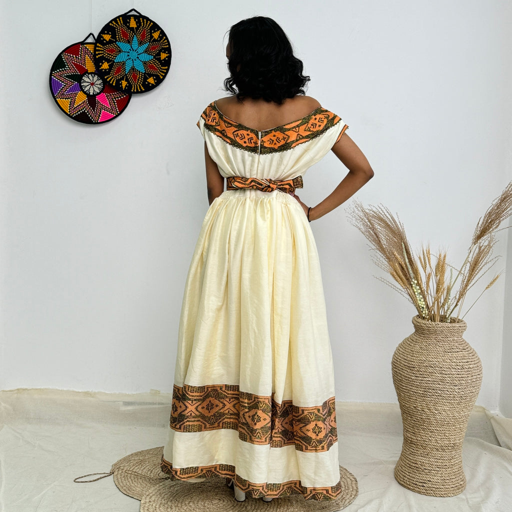 Habesha Kemis | Intricate Tibeb Design | Habesha Wedding Dress | Handwoven Ethiopian Dress Hab91