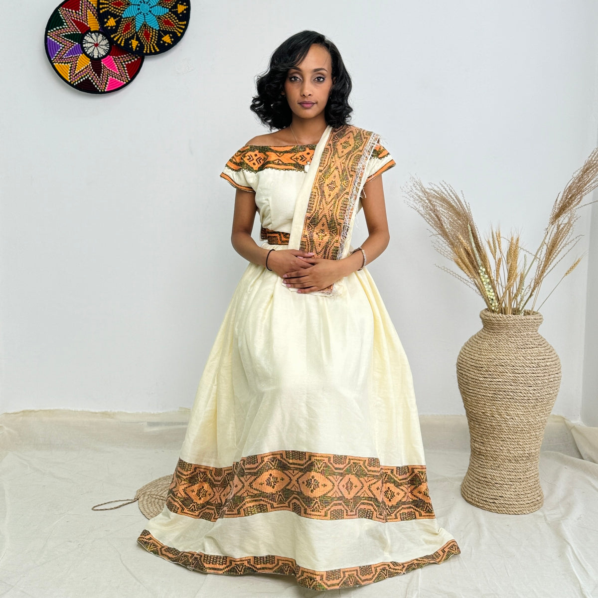 Habesha Kemis | Intricate Tibeb Design | Habesha Wedding Dress | Handwoven Ethiopian Dress Hab91