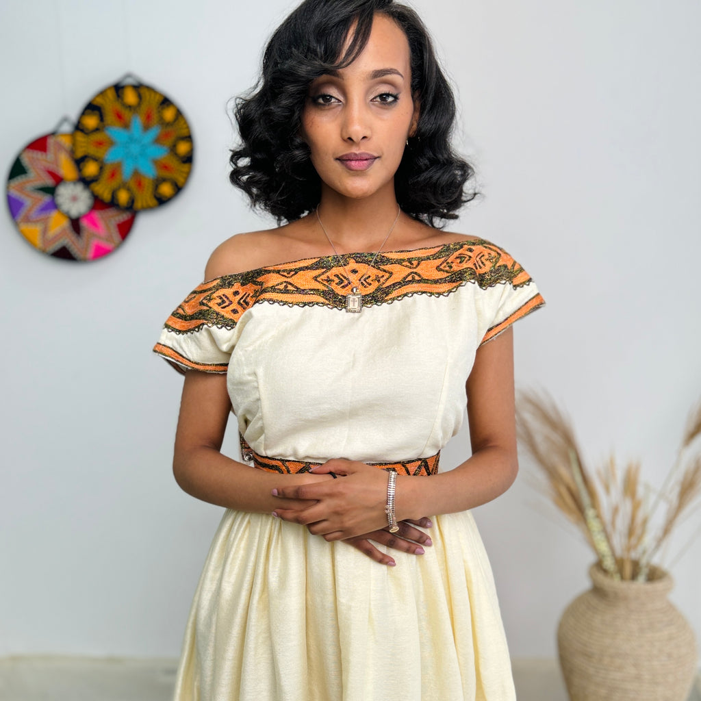 Habesha Kemis | Intricate Tibeb Design | Habesha Wedding Dress | Handwoven Ethiopian Dress Hab91