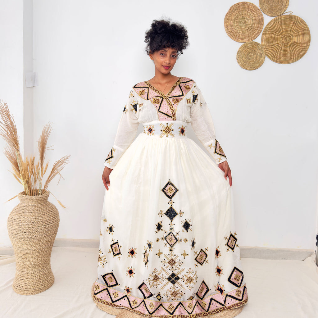 Habesha Kemis | Intricate Tibeb Design | Habesha Wedding Dress | Handwoven Eritrean Dress Hab88