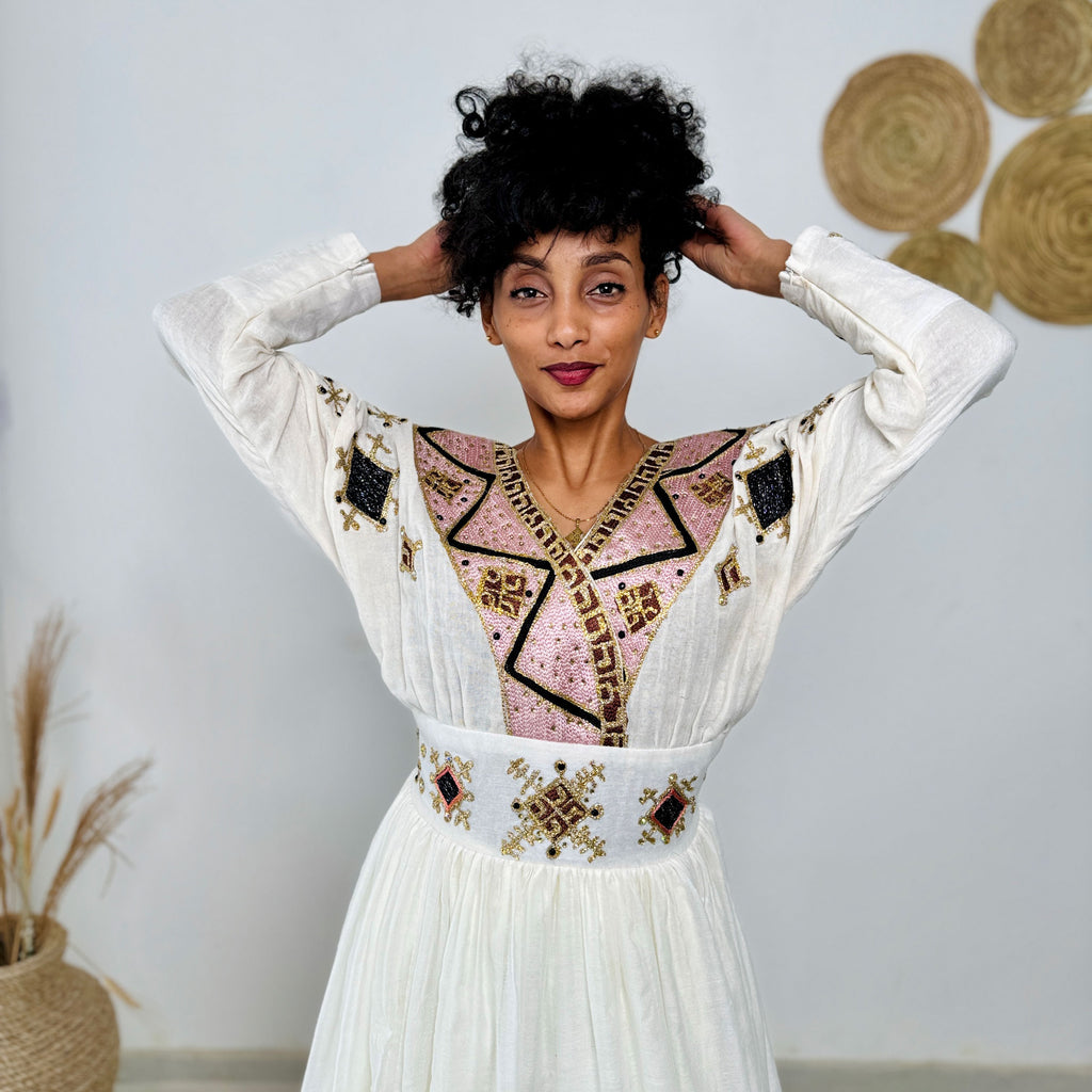 Habesha Kemis | Intricate Tibeb Design | Habesha Wedding Dress | Handwoven Eritrean Dress Hab88