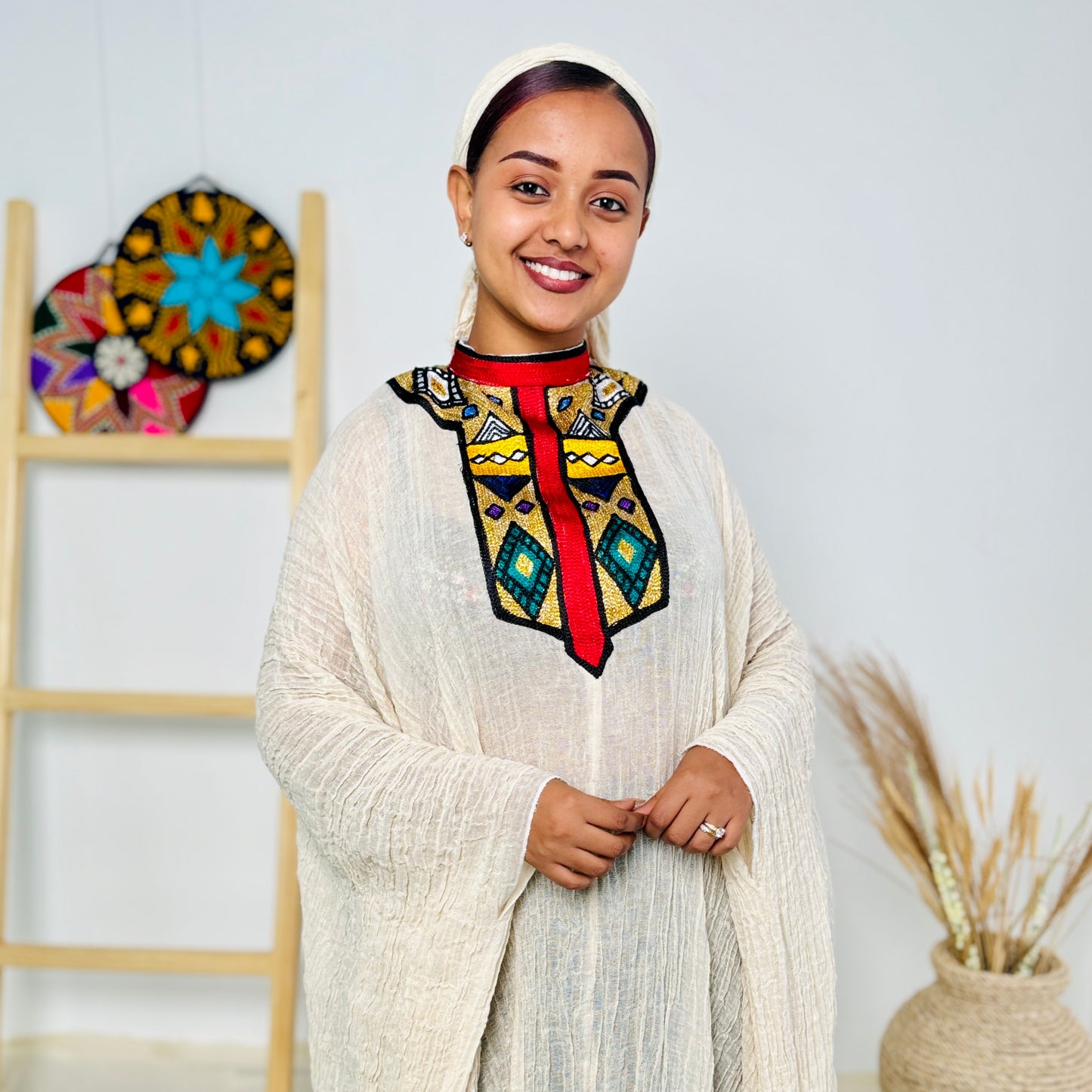 Ethiopian Dress | Unique Red & Gold Design | Special Occasions & Cultural Celebrations | Handcrafted Elegance | Habesha DressHab130
