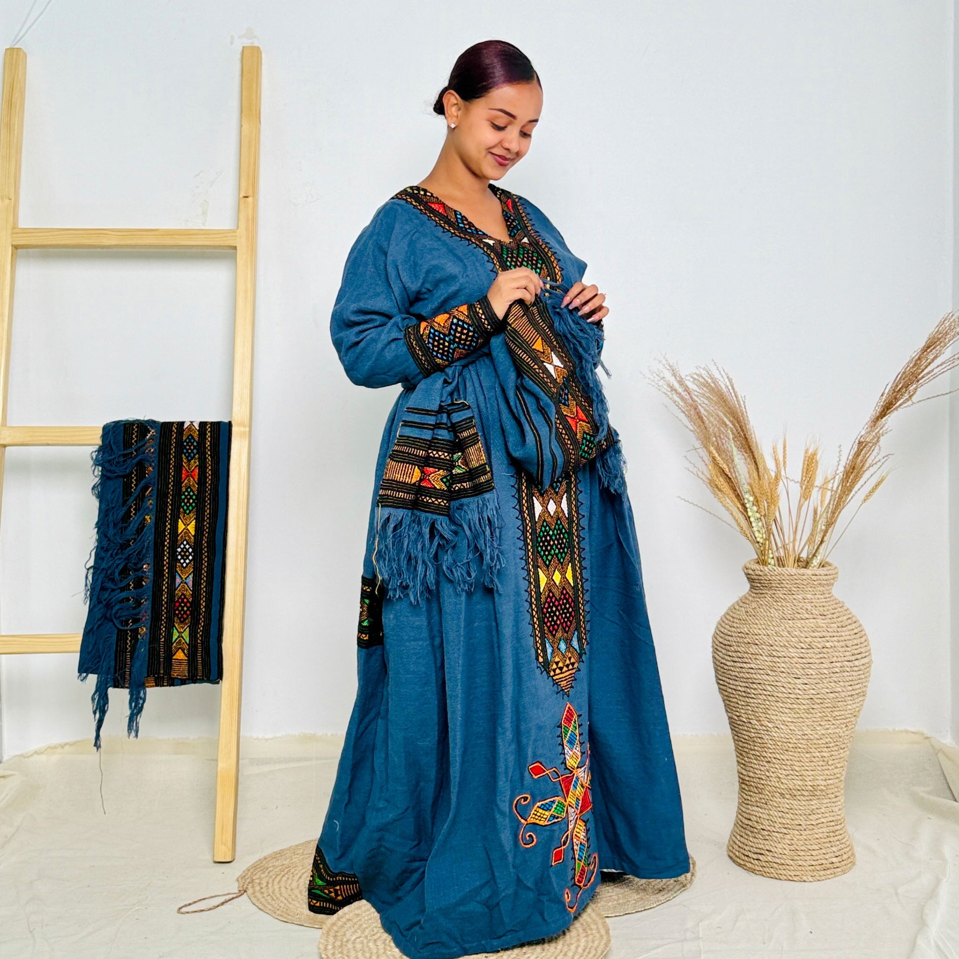 Dark Blue Raya Cultural Dress Habesha Kemis Hab48 HABESHA FASHION Dark Blue Raya Cultural Dress Habesha Kemis Hab48 HABESHA FASHION