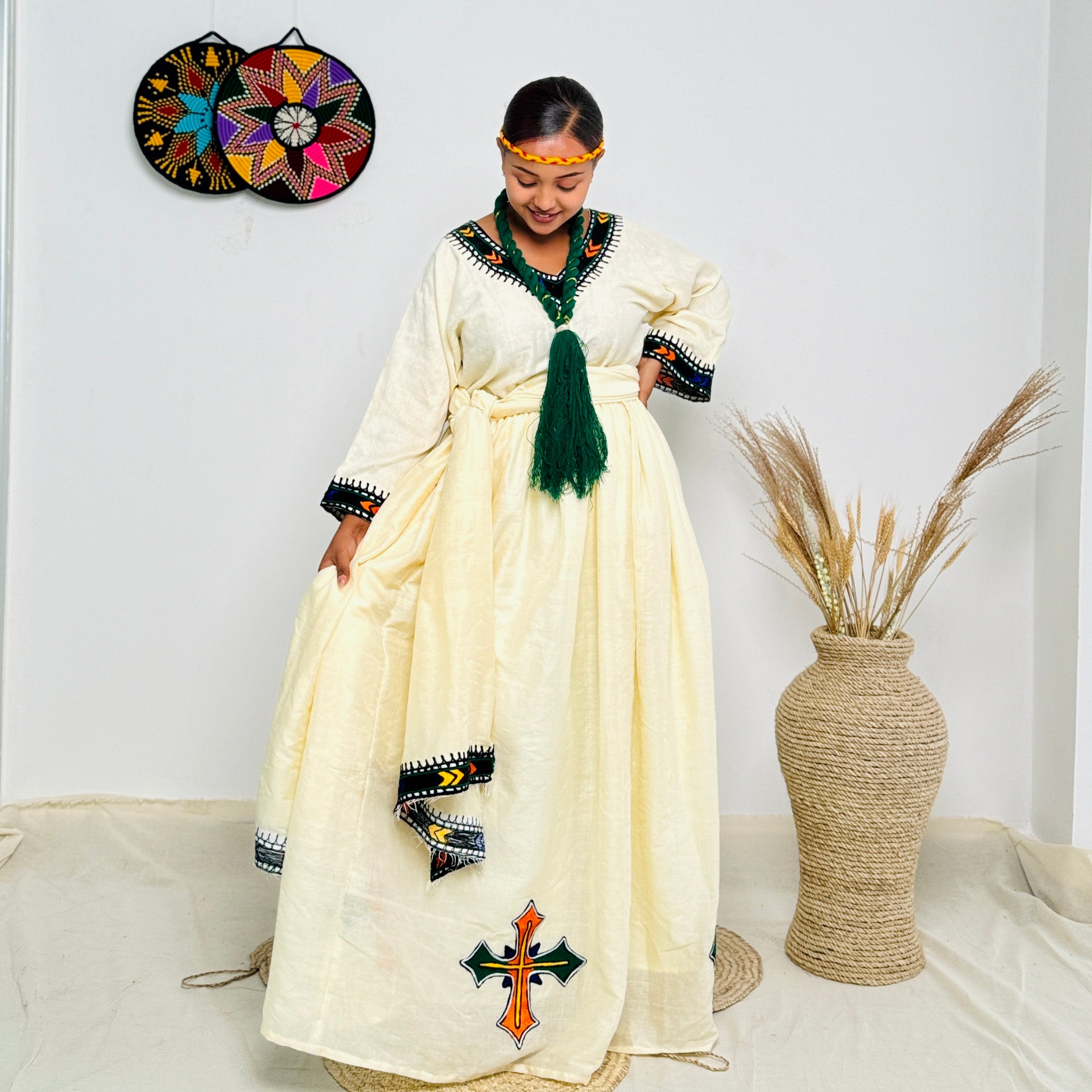 Habesha Dress | Elegant Dark Blue Design | Cultural Celebrations | Intricate Embroidery Handwoven | Ethiopian Dress Hab92