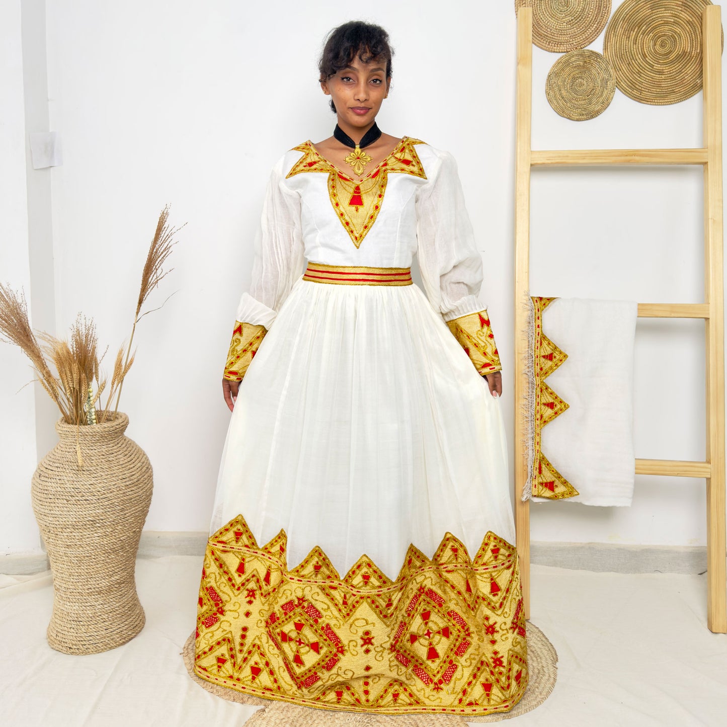 Golden Embroidery Habesha Dress 