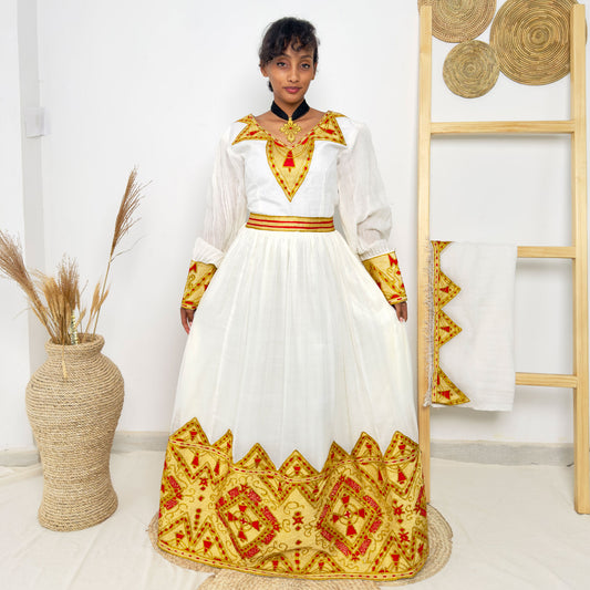 Golden Embroidery Habesha Dress 