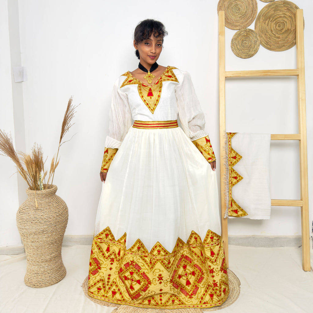 Golden Embroidery Habesha Dress Traditional Ethiopian Dress Hab44