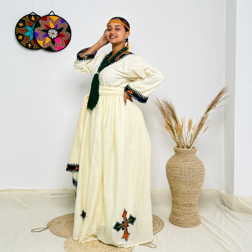 Habesha Dress | Elegant Dark Blue Design | Cultural Celebrations | Intricate Embroidery Handwoven | Ethiopian Dress Hab92