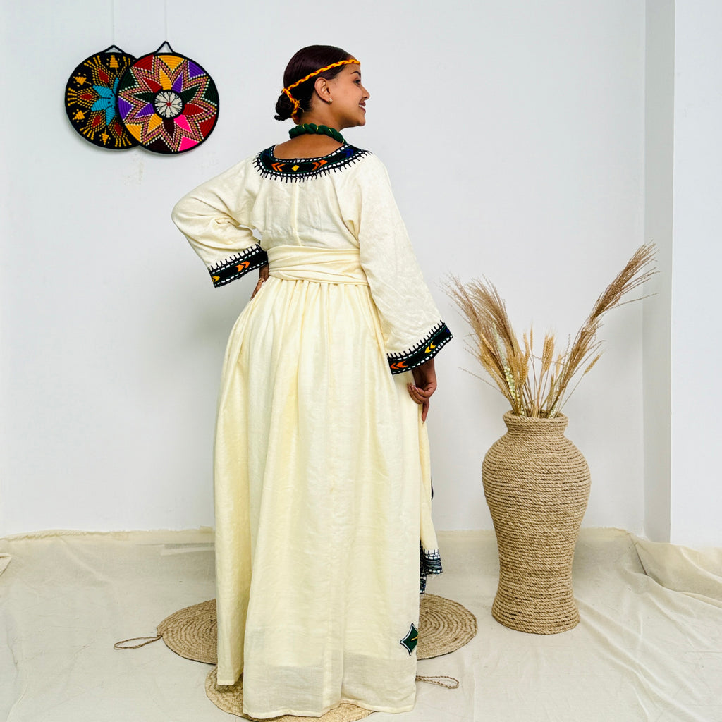 Habesha Dress | Elegant Dark Blue Design | Cultural Celebrations | Intricate Embroidery Handwoven | Ethiopian Dress Hab92
