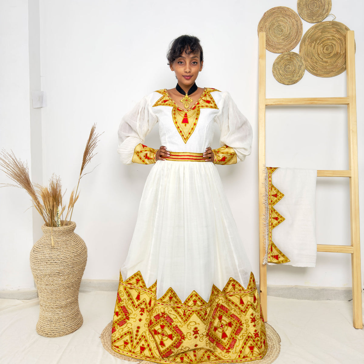Golden Embroidery Habesha Dress Traditional Ethiopian Dress Hab44