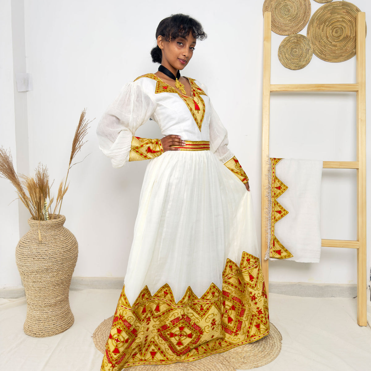 Golden Embroidery Habesha Dress Traditional Ethiopian Dress Hab44