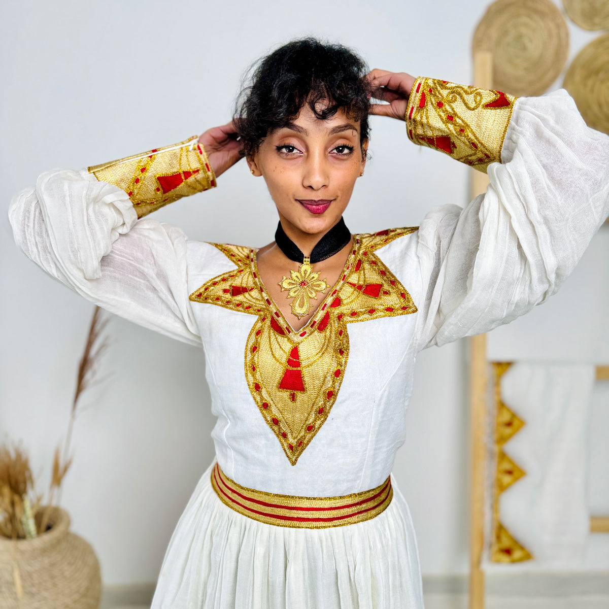 Golden Embroidery Habesha Dress Traditional Ethiopian Dress Hab44