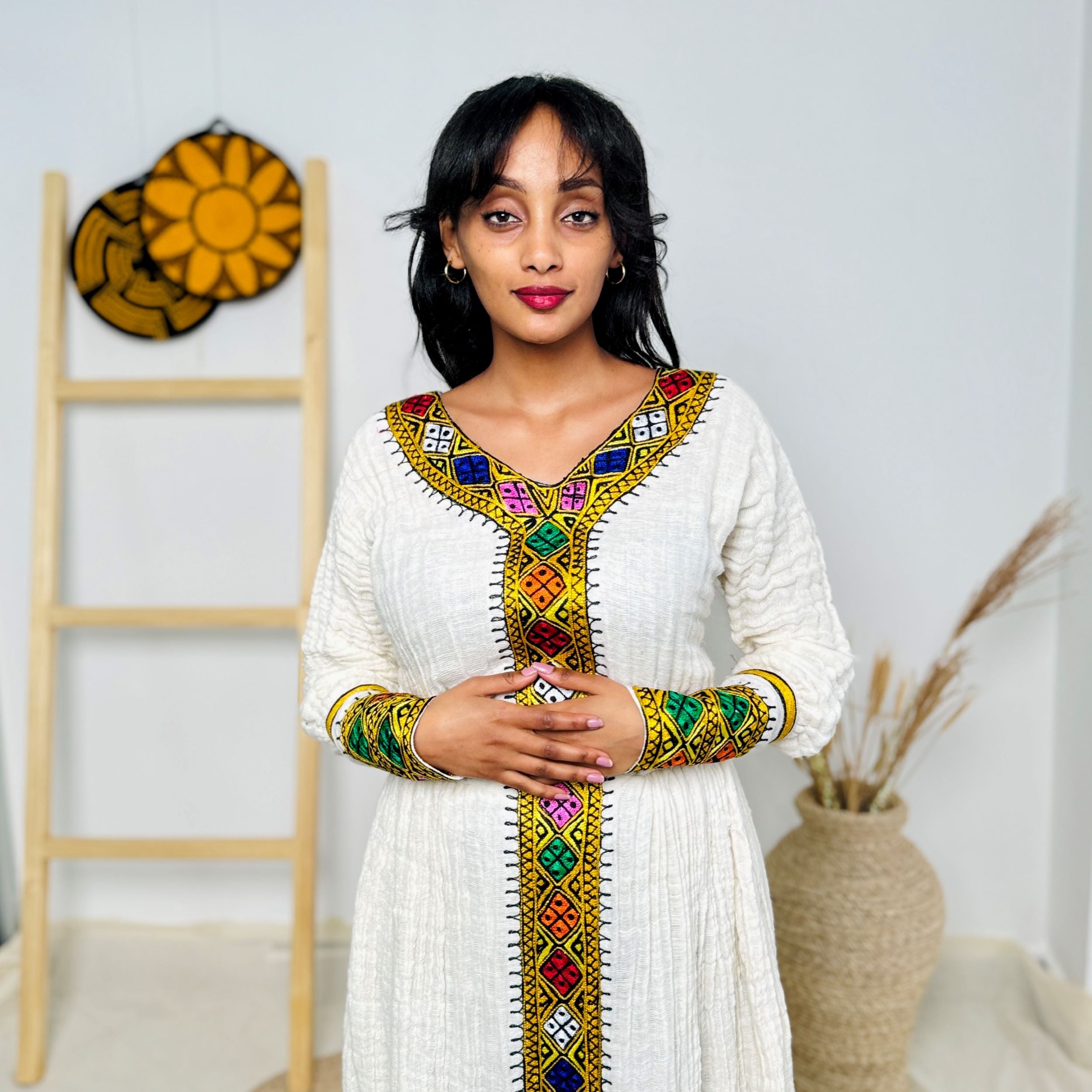 Elegant Ethiopian Handwoven Dress | Modern Habesha Kemis | Vibrant Tibeb Embroidery | Timeless & Chic Hab134