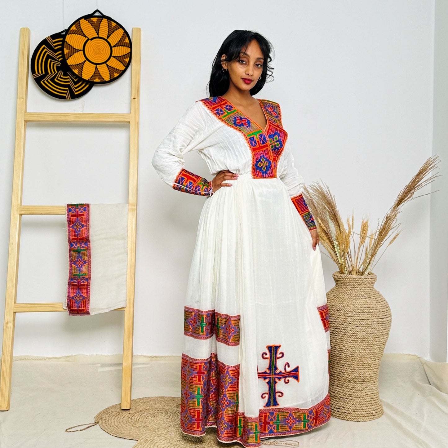 Colorful Habesha Dress with Vibrant Patterns Ethiopian Dress Hab45