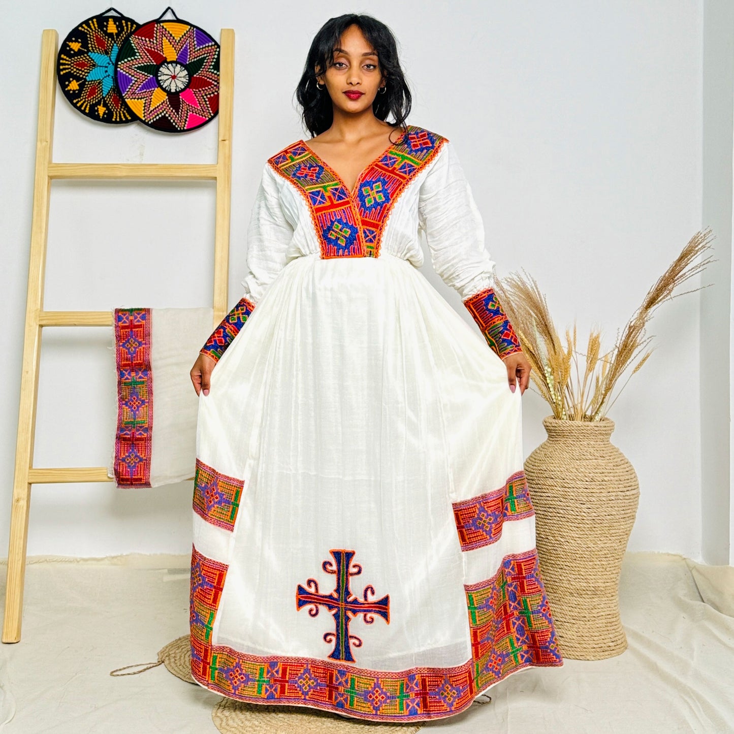 Colorful Habesha Dress with Vibrant Patterns Ethiopian Dress Hab45