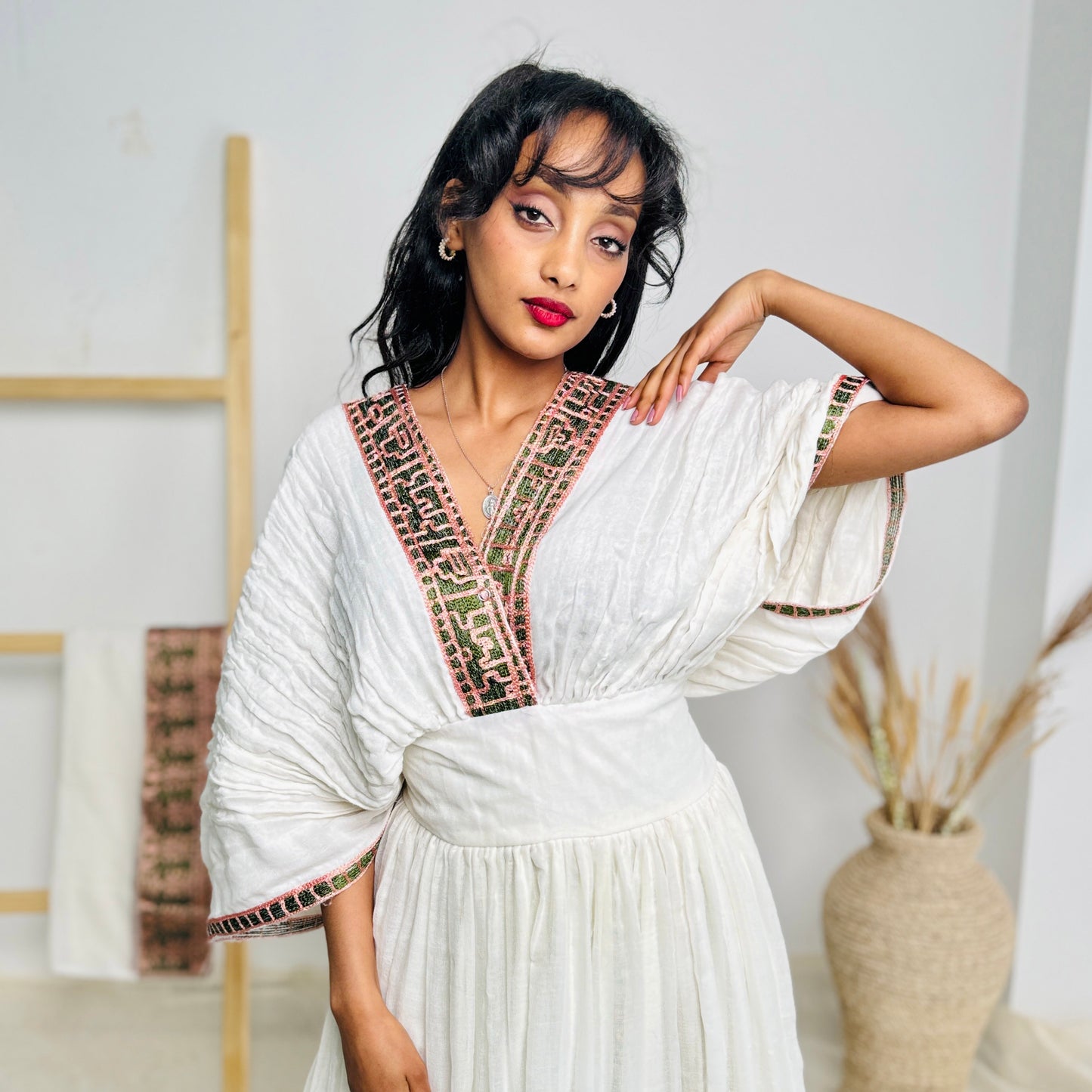 Habesha Dress | Pink & Gold Embroidery | Weddings & Special Occasions | Handwoven Elegance | Ethiopian Dress Hab114