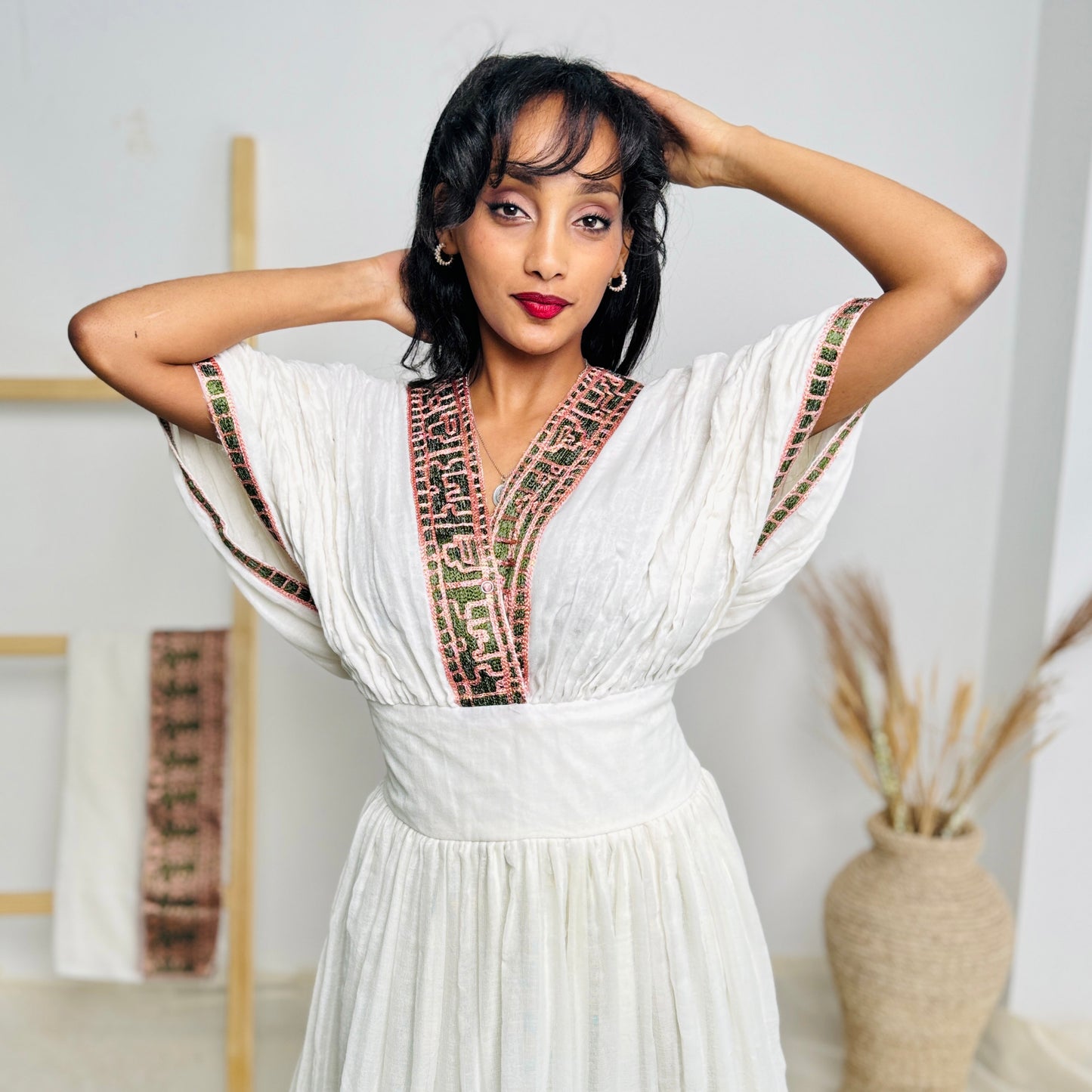 Habesha Dress | Pink & Gold Embroidery | Weddings & Special Occasions | Handwoven Elegance | Ethiopian Dress Hab114