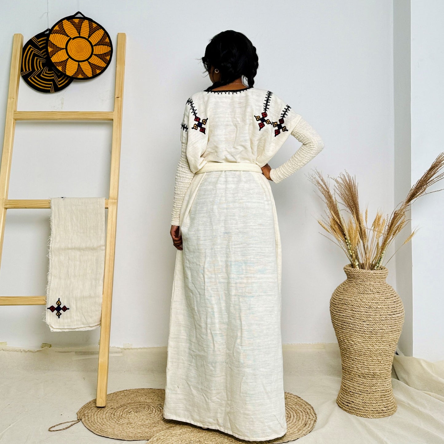 Handwoven Ethiopian Habesha Kemis | Minimalist Traditional Dress | Bold Accents | Timeless & Modern Design Hab137