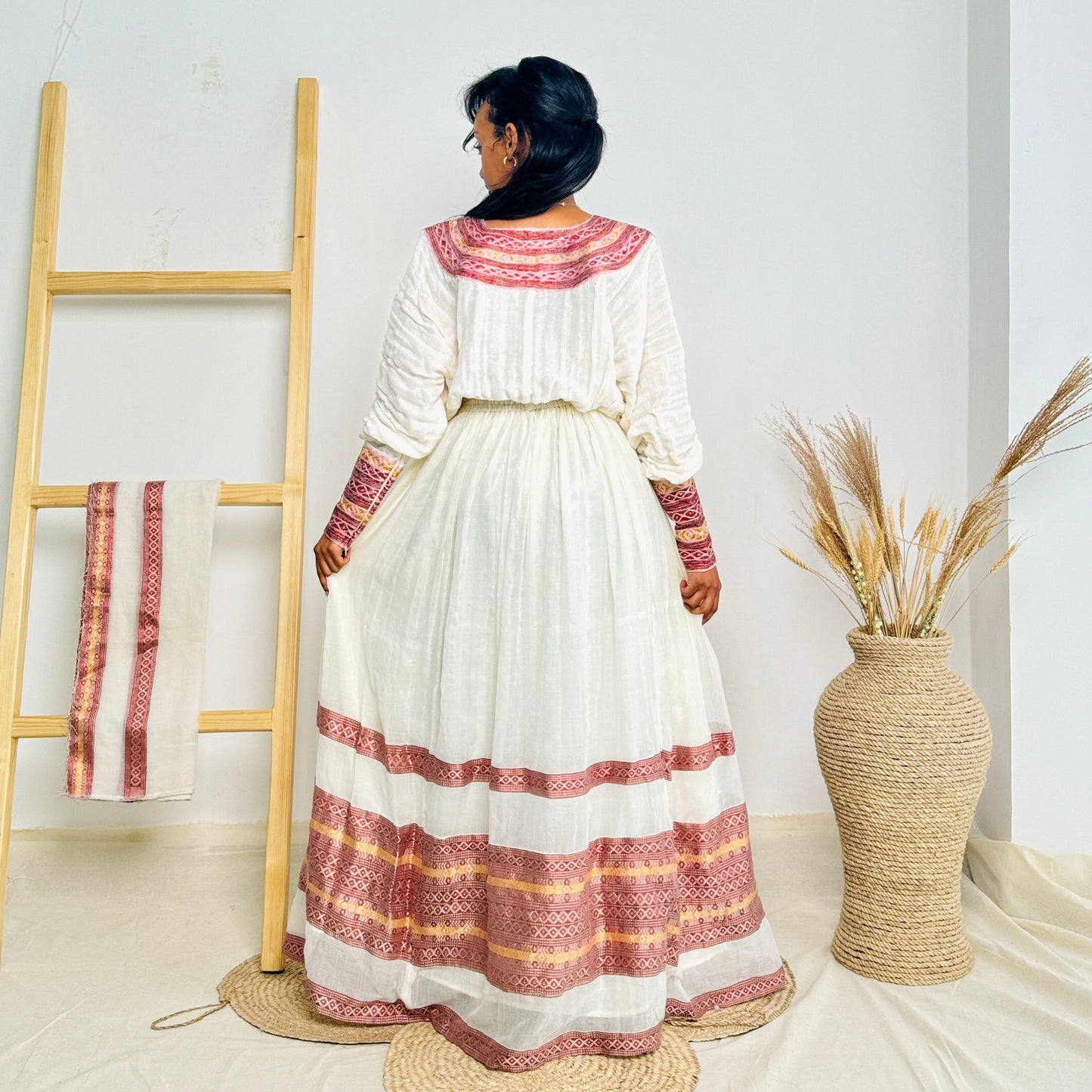 Habesha Dress | Pink Intricate Embroidery | Cultural Celebrations | Cotton Fabric Hab78