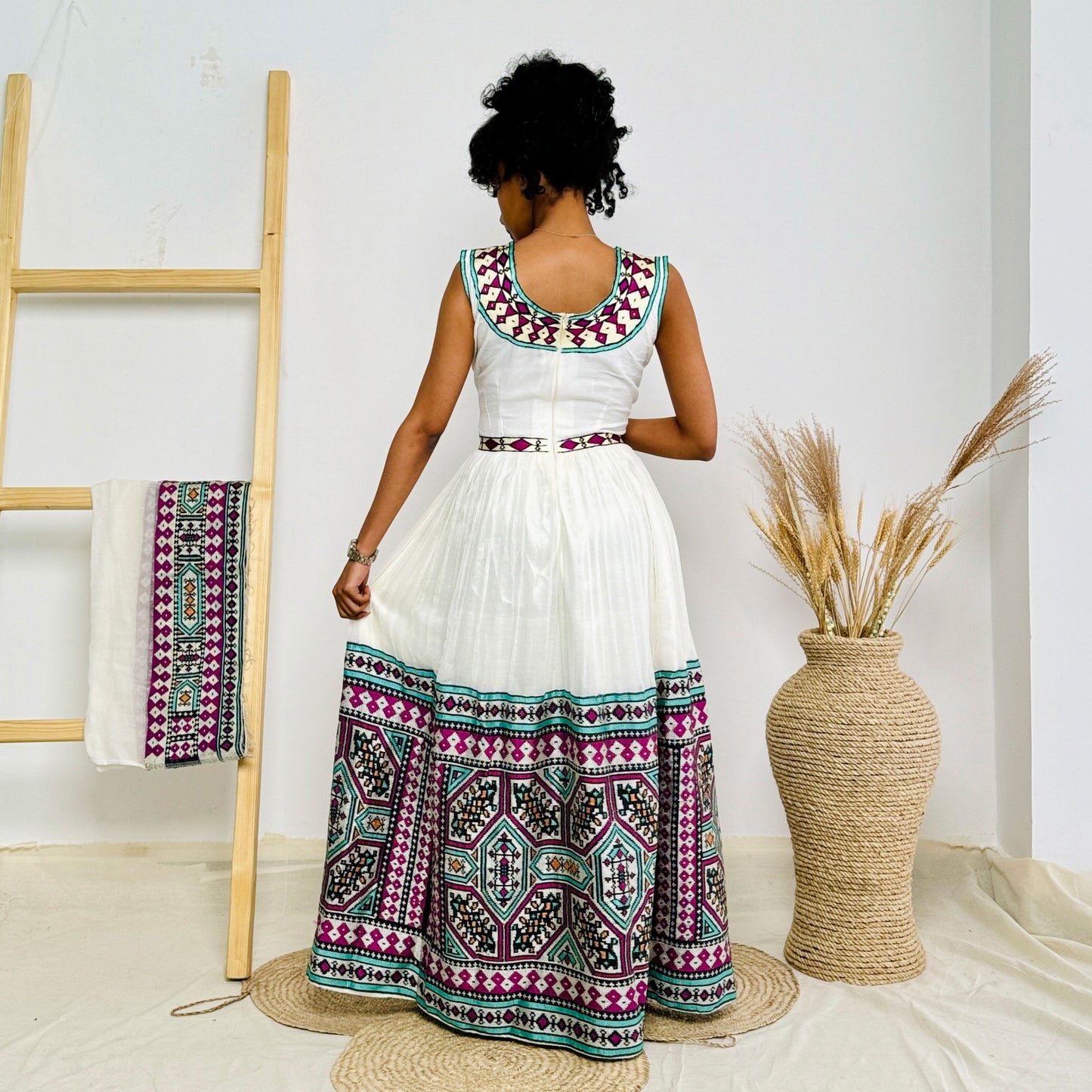 Vibrant Multicolor Habesha Dress Intricate Pattern Stylish Ethiopian Dress Hab50