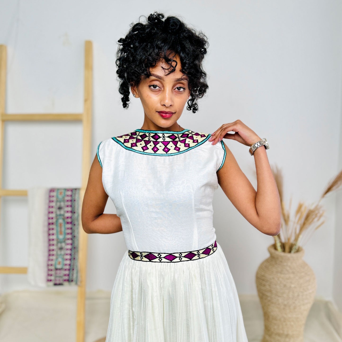 Vibrant Multicolor Habesha Dress Intricate Pattern Stylish Ethiopian Dress Hab50