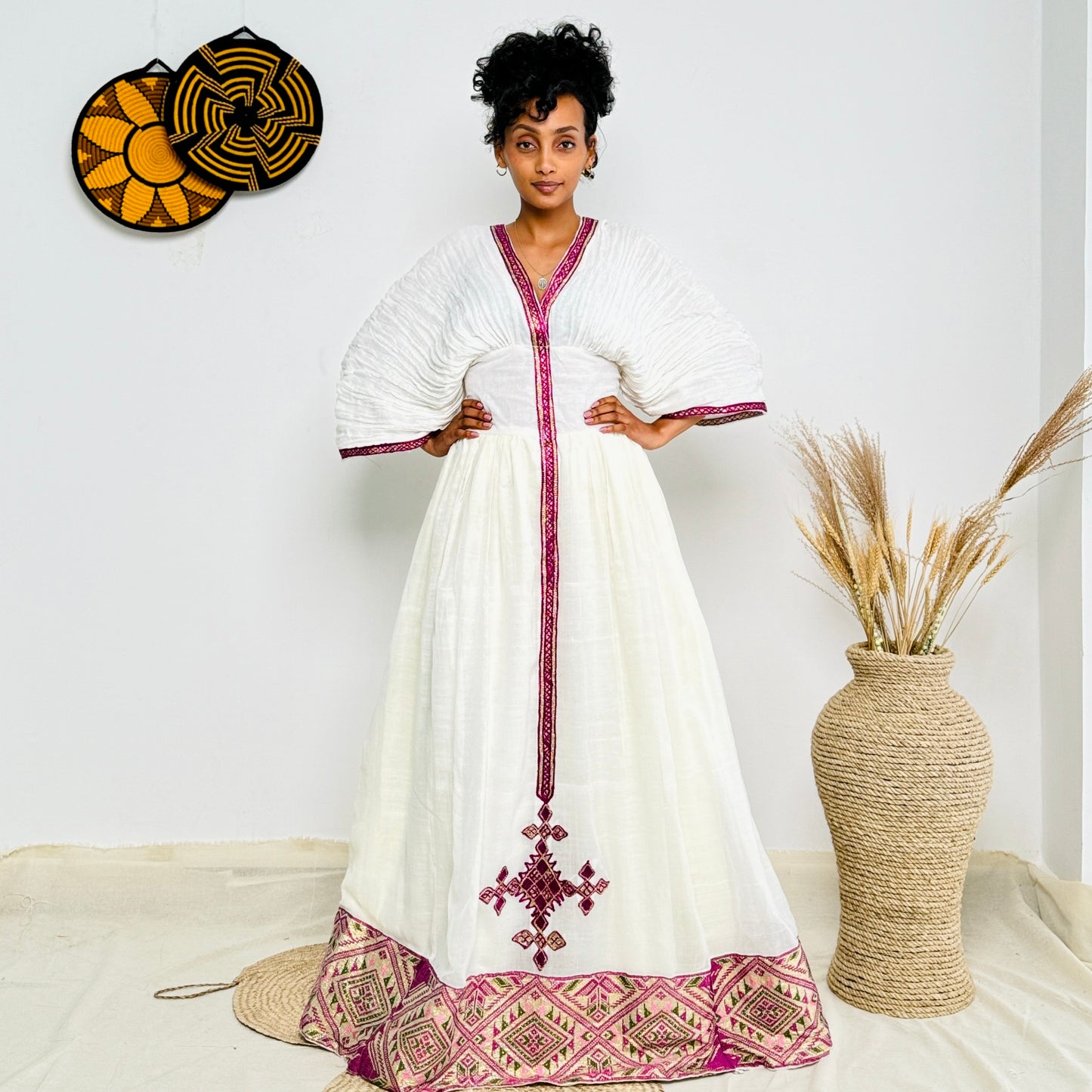 Ethiopian Dress | Elegant Embroidery | Cultural Celebrations & Special Events | Soft Purple Design | Habesha Dress Hab119