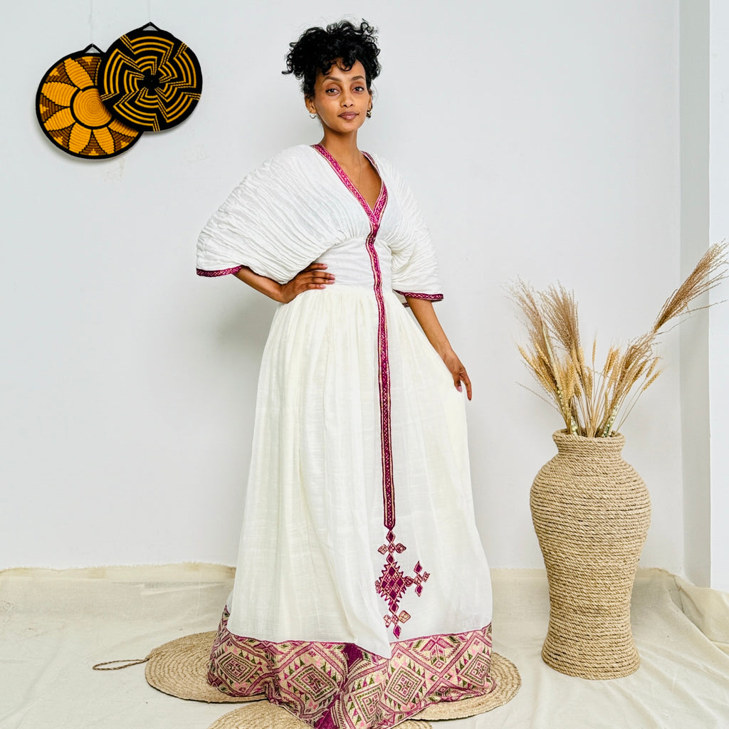Ethiopian Dress | Elegant Embroidery | Cultural Celebrations & Special Events | Soft Purple Design | Habesha Dress Hab119