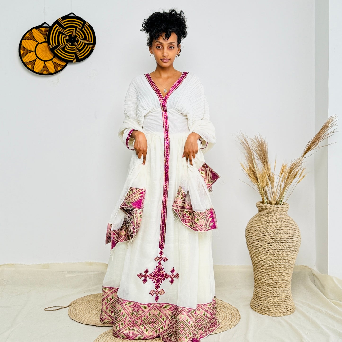 Ethiopian Dress | Elegant Embroidery | Cultural Celebrations & Special Events | Soft Purple Design | Habesha Dress Hab119