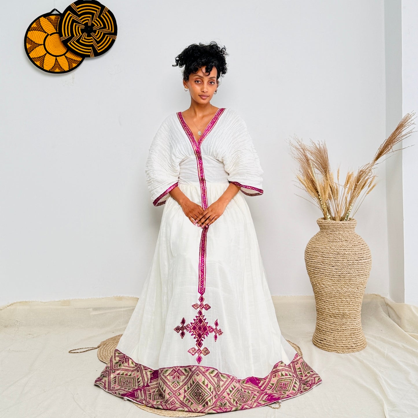 Ethiopian Dress | Elegant Embroidery | Cultural Celebrations & Special Events | Soft Purple Design | Habesha Dress Hab119