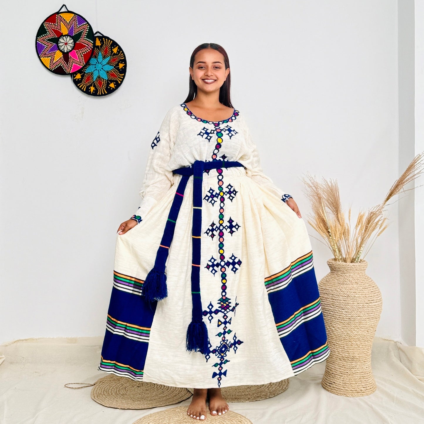 Ethiopian Fetil Dress | Classic Blue Elegance | Timeless Craftsmanship| Habesha Dress Hab116