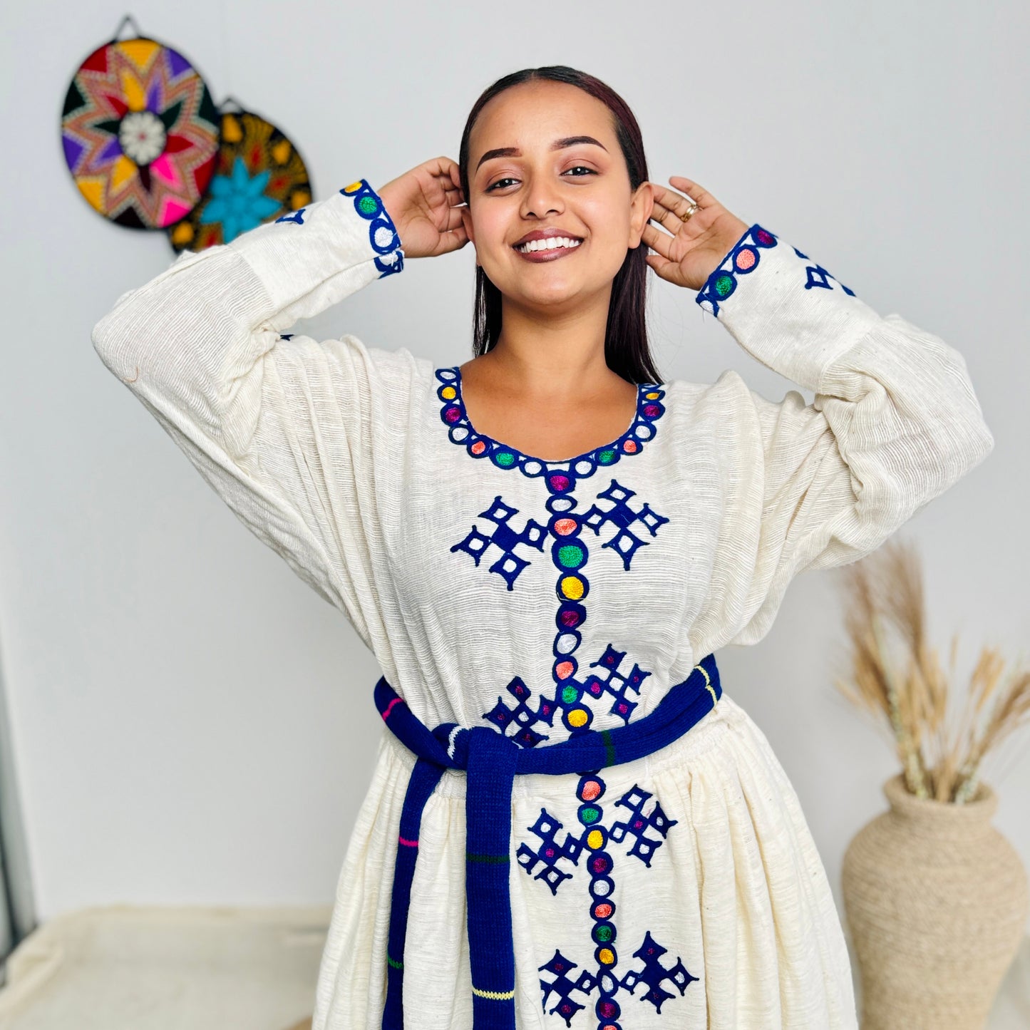 Ethiopian Fetil Dress | Classic Blue Elegance | Timeless Craftsmanship| Habesha Dress Hab116