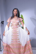 Blush Harmony Short-Sleeve Habesha Dress | Elegant Ethiopian Kemis Hab245