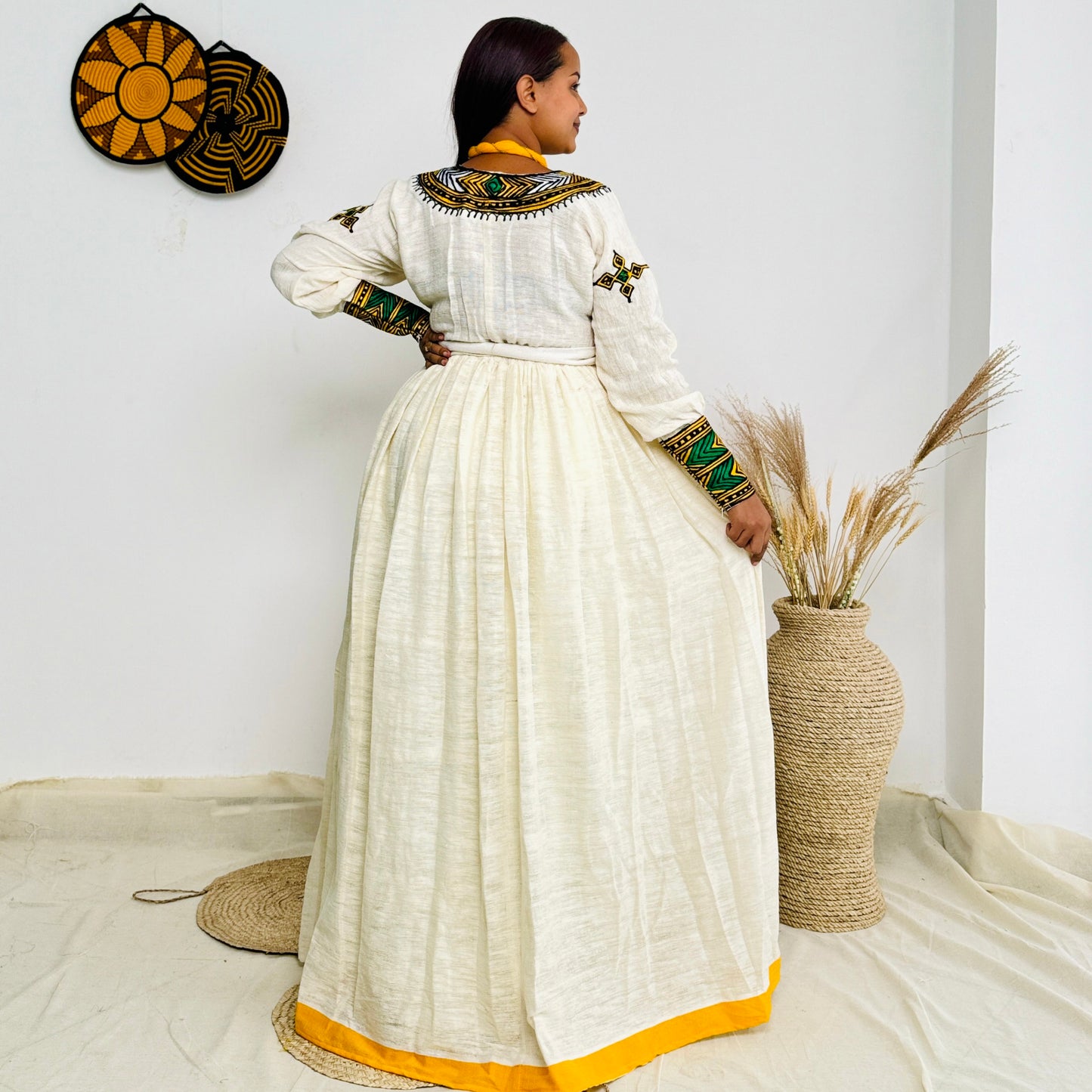 Ethiopian Dress | Unique Yellow Hue | Cultural Elegance | Handcrafted Design | Habesha Dress Hab101