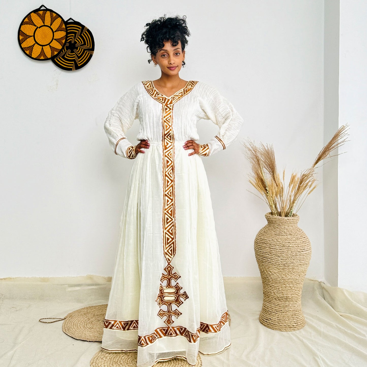 Ethiopian Dress| Simple Gold Habesha Kemis | Traditional Ethiopian Dress | 100% Handcrafted Habesha Dress Hab90