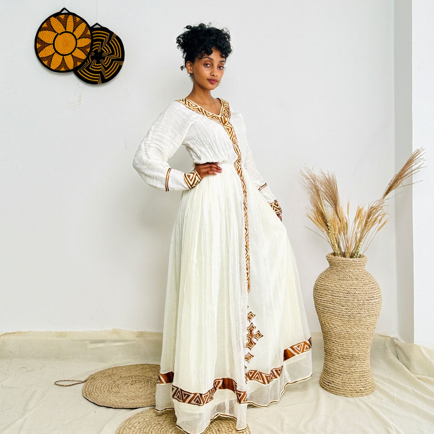Ethiopian Dress| Simple Gold Habesha Kemis | Traditional Ethiopian Dress | 100% Handcrafted Habesha Dress Hab90